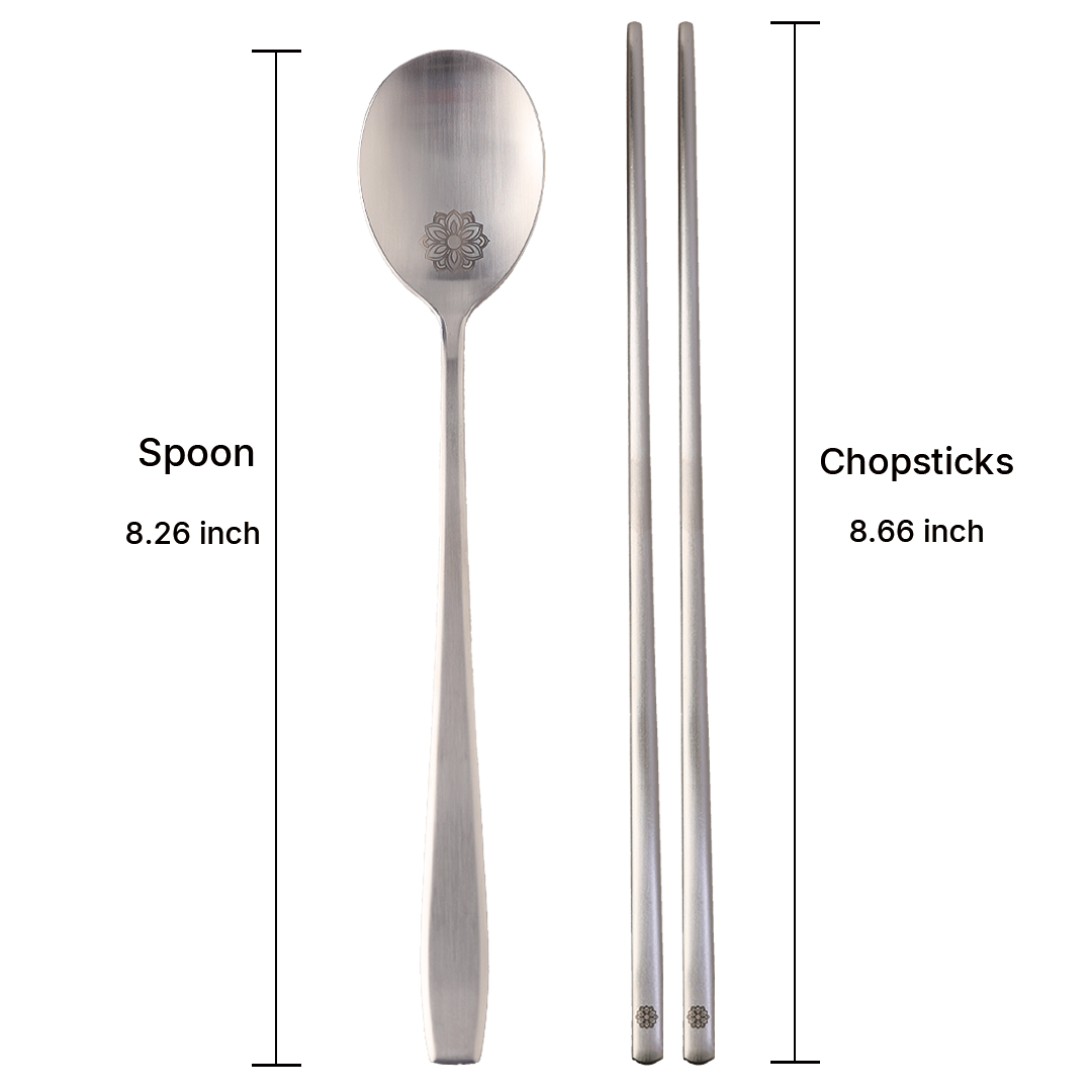 Korean Flower Stainless Steel Spoon & Chopsticks Set