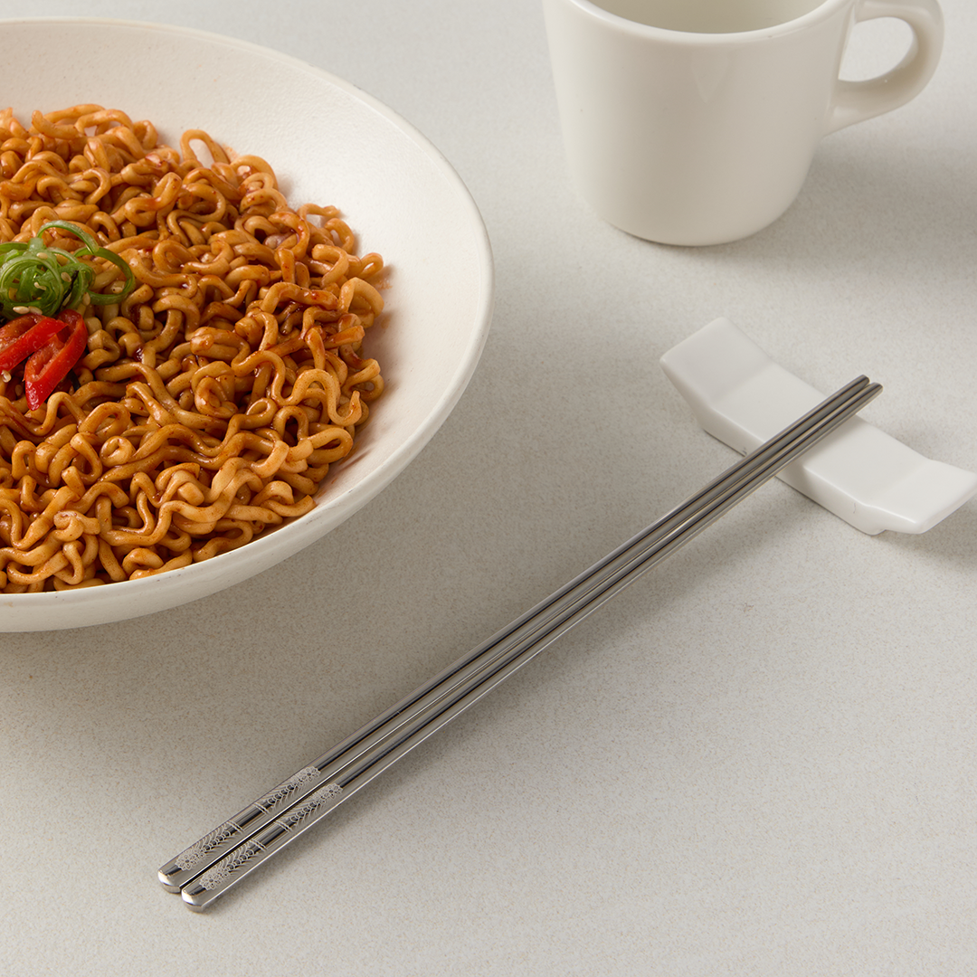 Glossy Silver 2 Pair Korean Chopsticks set