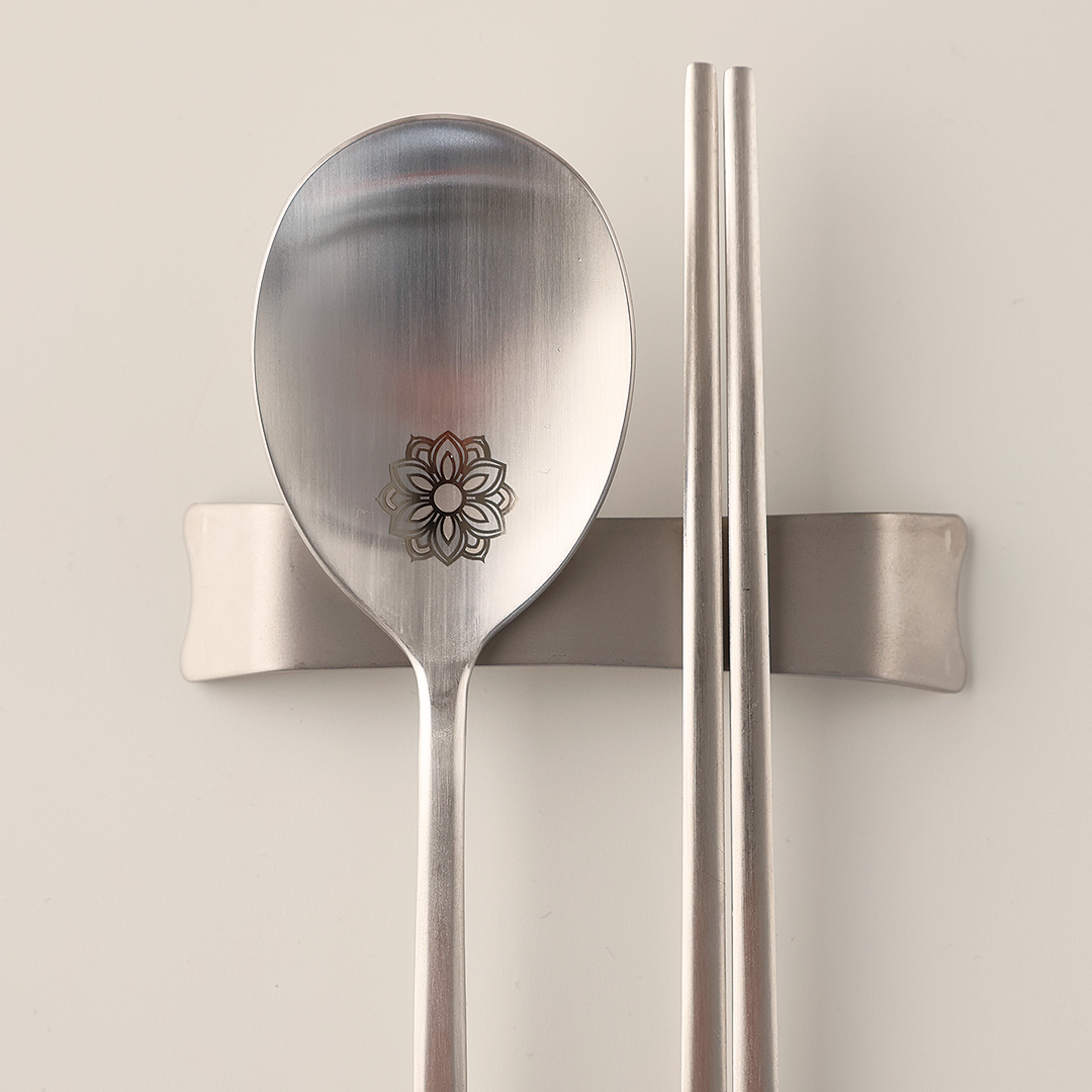 [New]Korean Flower Stainless Steel Spoon & Chopsticks Set