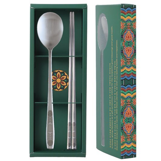 [New]Korean Dancheong Stainless Steel Spoon & Chopsticks Set