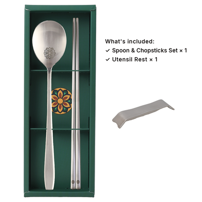 Korean Flower Spoon & Chopsticks 1 Person Gift Set