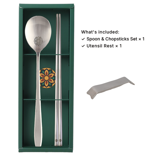 Korean Flower Spoon & Chopsticks 1 Person Gift Set