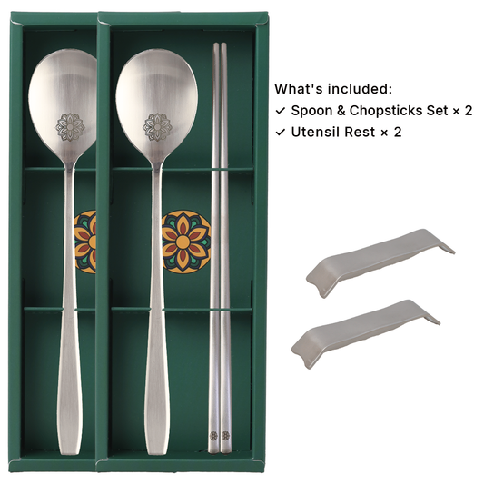 Korean Flower Spoon & Chopsticks 2 Person Gift Set