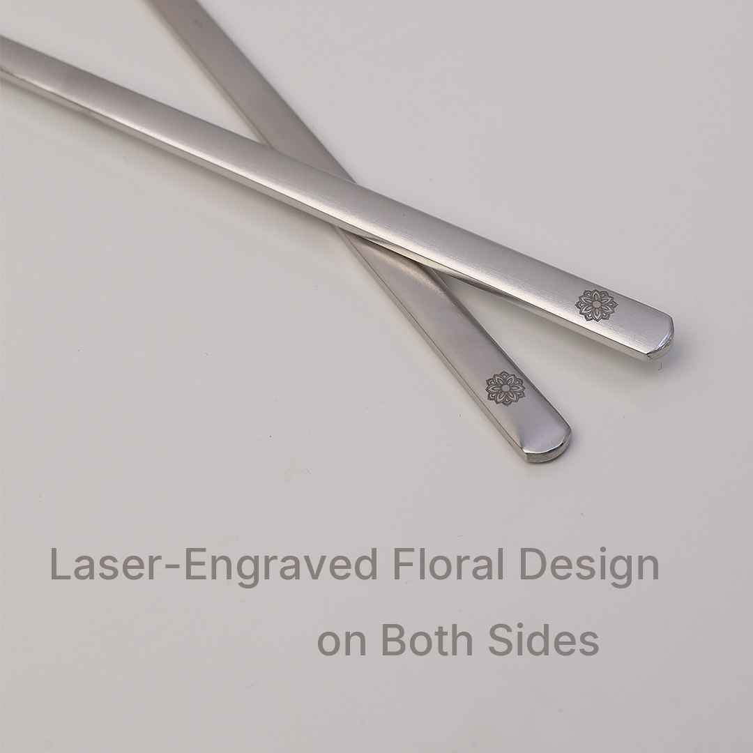 [New]Korean Flower Stainless Steel Spoon & Chopsticks Set