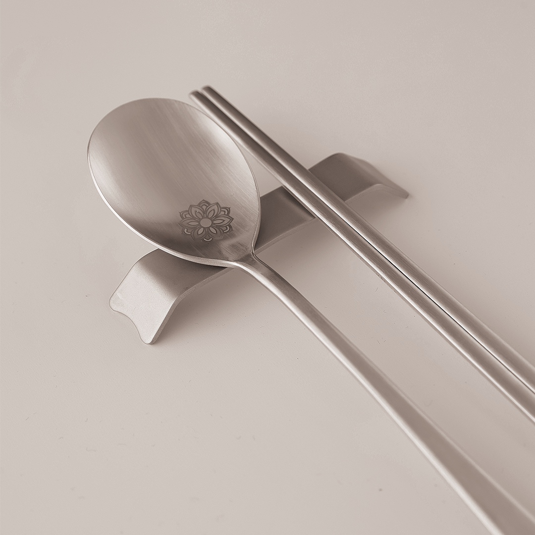 [New]Korean Flower Stainless Steel Spoon & Chopsticks Set