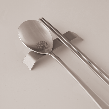 [New]Korean Flower Stainless Steel Spoon & Chopsticks Set