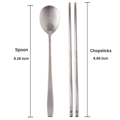 [New]Korean Flower Stainless Steel Spoon & Chopsticks Set