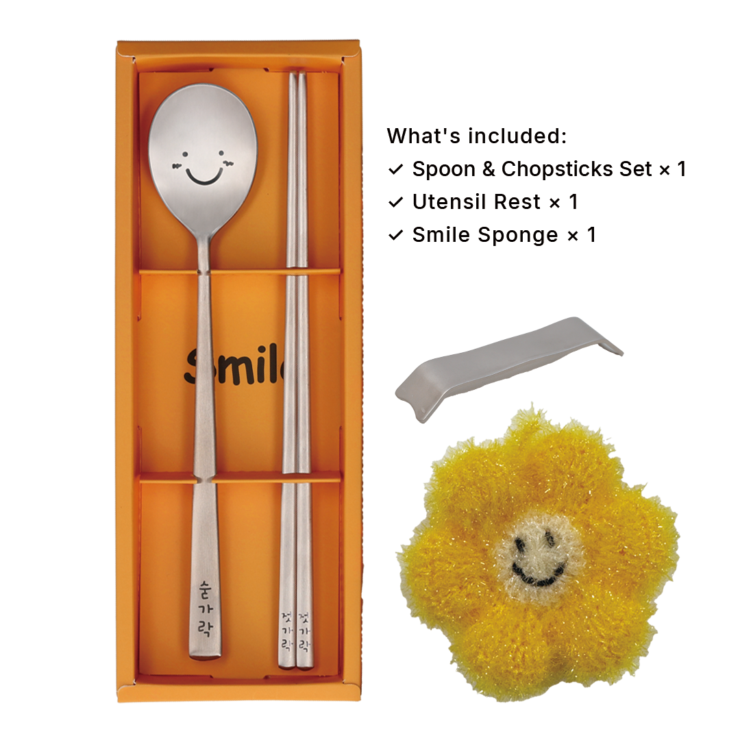 Korean Happy Spoon & Chopsticks 1 Person Gift Set