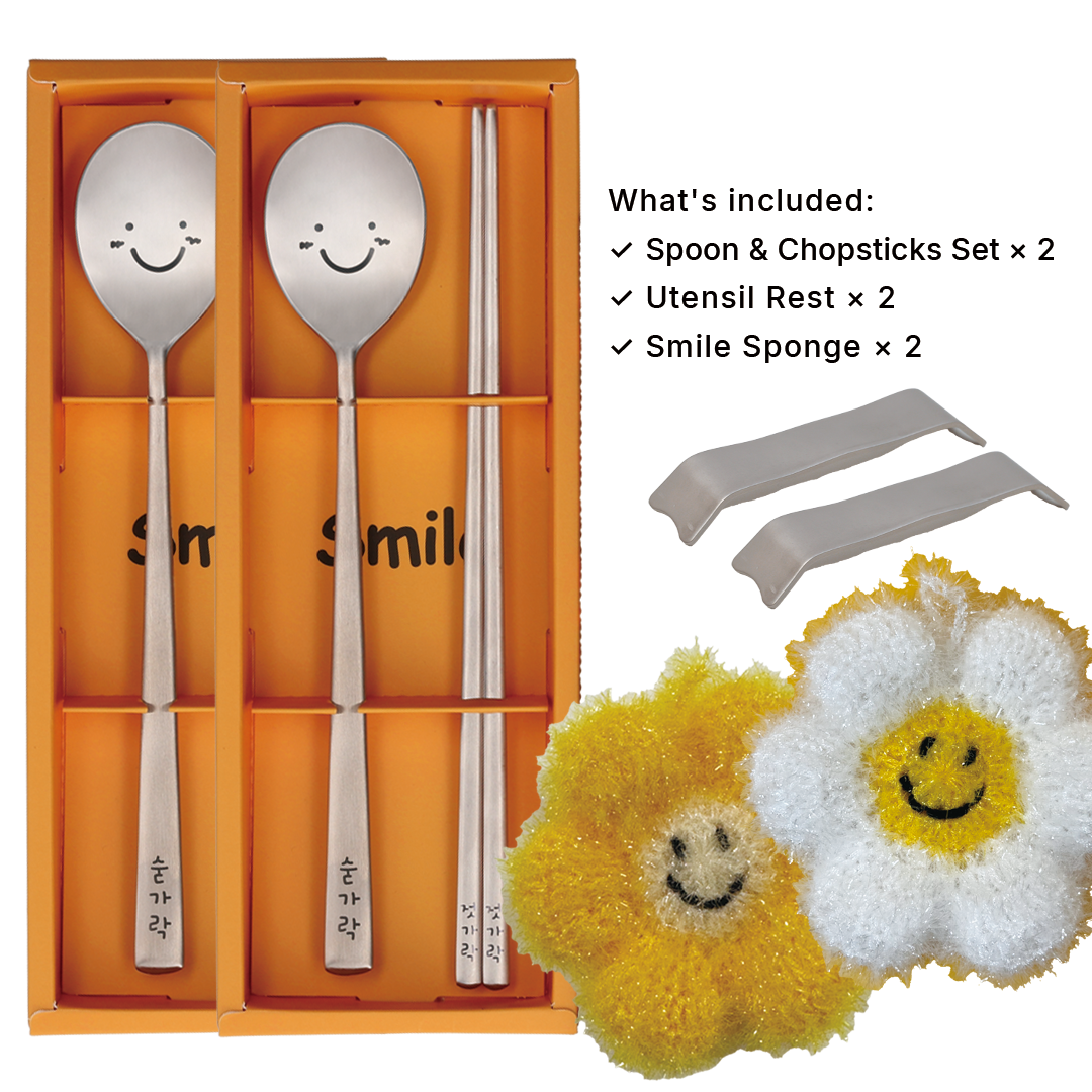 Korean Happy Spoon & Chopsticks 2 Person Gift Set