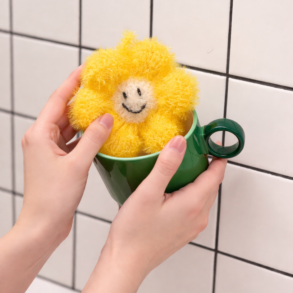 Smiley Flower Handmade Puff Sponge(Set of 2)